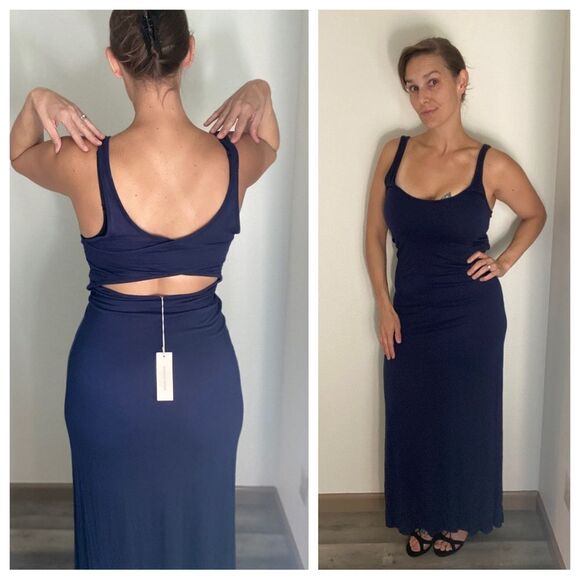 Rebecca Taylor Maxi Dress Soft Cutout Navy NEW Small Micromodal Soft - Picture 1 of 11